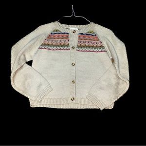 Cream Knit Cardigan with Multicolor Yoke - Kids